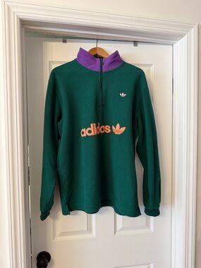 adidas Green Fleece Quarter-Zip with Purple Collar and Orange Logo
